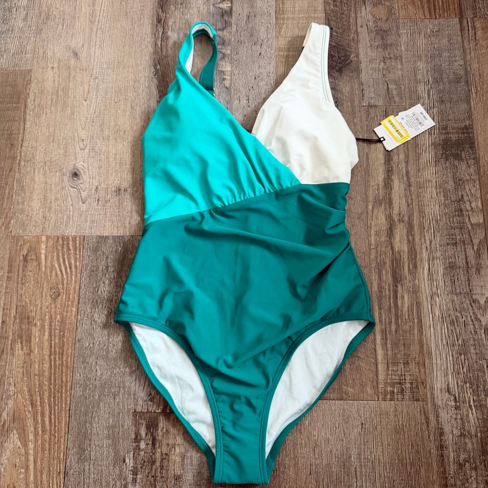 Front Wrap Colorblock Full Coverage One Piece Swimsuit - Shade & Shore Teal S - Picture 5 of 8